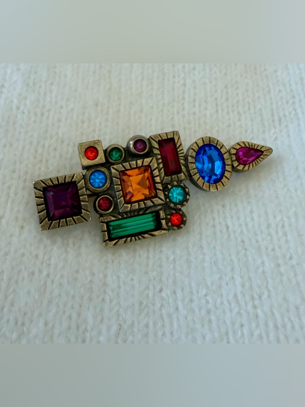 Signed Patricia Locke Gold-tone Vintage-Style Crystal Statement Brooch